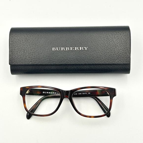 Burberry Eyeglasses Frames Brown Tortoiseshell Plaid Temple 52 15 135‎ Hard Case - Picture 3 of 11